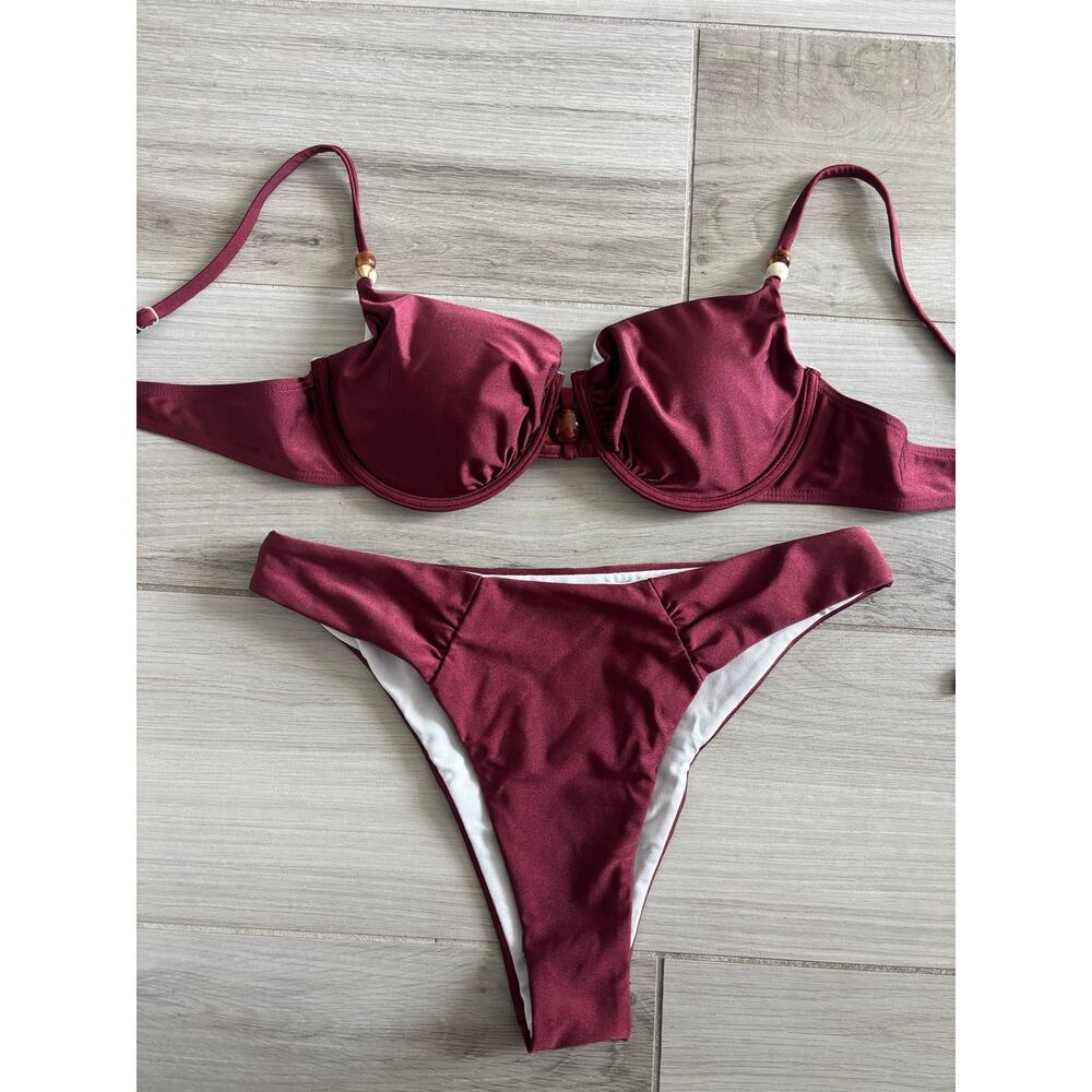 SHEIN BURGUNDY BEADED BIKINI NWT SIZE LARGE